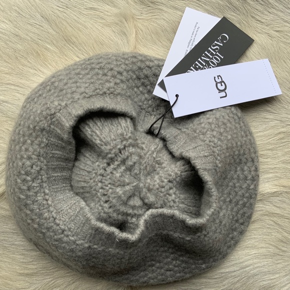 Ugg 100% Cashmere Grey Hat Aislinn Honeycomb Knit Pom Beret $125.00 - Picture 5 of 16